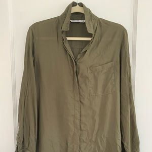 Zara olive button down shirt